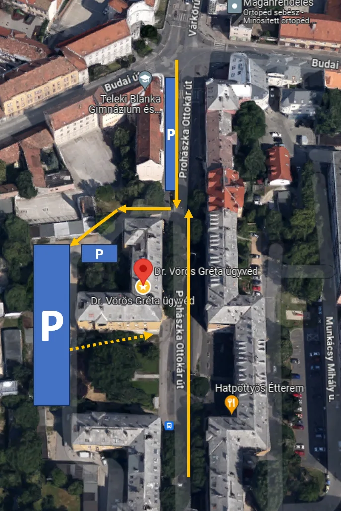 Térkép az iroda megközelítéséről és a környező parkolókról